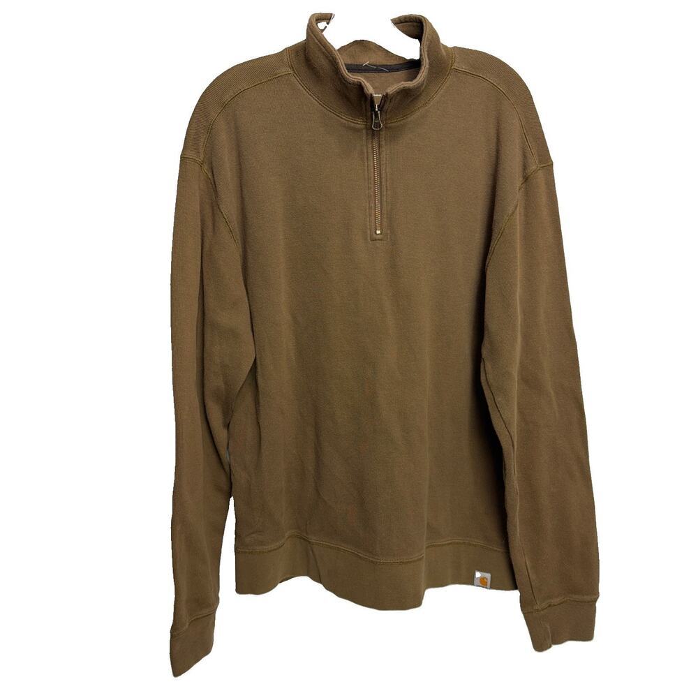 Carhartt Shirt Mens L Green Pullover Long Sleeve 1/4 Zip Relaxed Cotton Force